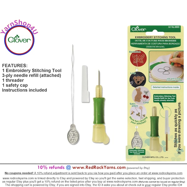 Clover Embroidery Stitching Tool for Punch Needle art. For Embroidery Floss. Clover #8800