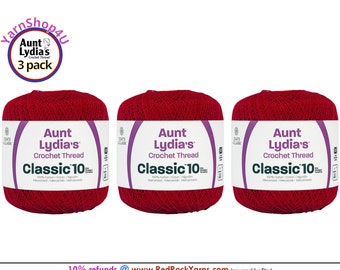 VICTORY RED 3 Pack! Aunt Lydia's Classic 10 Crochet Thread. 350yds. Item #154-0494