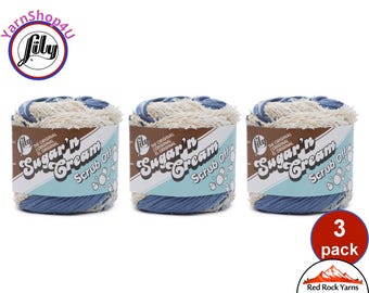 DENIM 3 Pack! Lily Scrub Off - 2.6oz | 106yds each. Lily Sugar'n Cream. 100% Textured Cotton Yarn. 3 skeins = Bulk Buy!