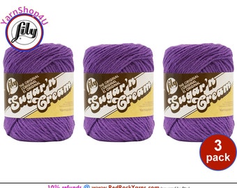 BLACK CURRANT 3 Pack! 2.5oz | 120yd The Original Lily Sugar N Cream 100% Cotton Yarn. 3 Skeins Bulk Buy!