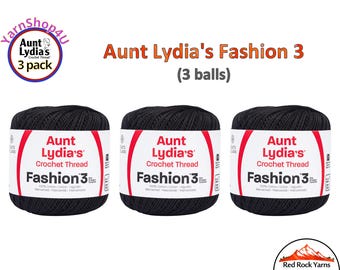 BLACK Fashion 3 Size Aunt Lydia Crochet Thread. One 3 Pack of Aunt Lydia's Fashion 3 Crochet Thread. 3 balls/150yds each. Item #182.0012