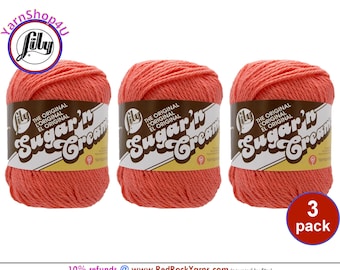 TANGERINE 3 Pack! 2.5oz | 120yd The Original Lily Sugar N Cream 100% Cotton Yarn. 3 Skeins Bulk Buy!