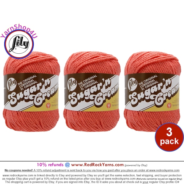 TANGERINE 3 Pack! 2.5oz | 120yd The Original Lily Sugar N Cream 100% Cotton Yarn. 3 Skeins Bulk Buy!