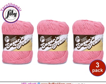 ROSE PINK 3 Pack! 2.5oz | 120yd The Original Lily Sugar N Cream 100% Cotton Yarn. 3 Skeins Bulk Buy!