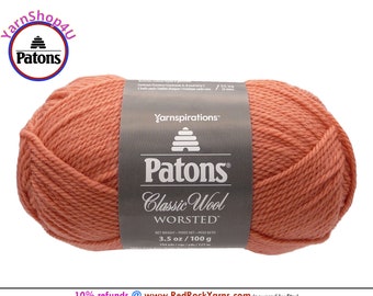 CORAL PEACH - Patons Classic Wool Worsted Yarn Medium Weight (4). 100% wool yarn. 3.5oz | 194 yards (100g | 177m)