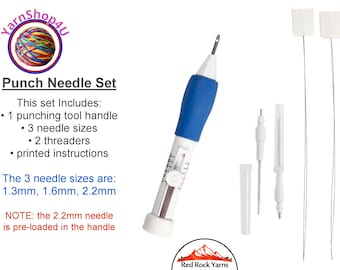 PUNCH NEEDLE Tool Set. 3 Needle Sizes. For raised Embroidery Art! Create Russian Embroidery, Tapestry, Rug, Crochet Punch WDPN001