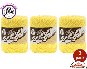 SUNSHINE 3 Pack! 2.5oz | 120yd The Original Lily Sugar N Cream 100% Cotton Yarn. 3 Skeins Bulk Buy!