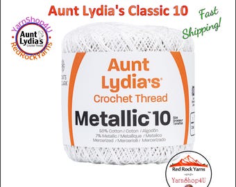 WHITE / PEARL Aunt Lydia's® Cotton Metallic Crochet Thread. 100 yards. Size 10 Lace. 88% Cotton and 12 percent Metallic. 154M-0001P