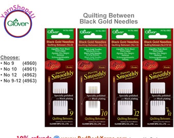 Quilting Between Needles. Clover Black Gold Needles in Sizes 9, 10, 12 or an assortment of sizes 9, 10, and 12. (4960 4961 4962 4963)