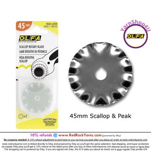45mm SCALLOP & PEAK OLFA® Rotary Blade. Stainless Steel Olfa® Brand Rotary Cutting Blade. Decorative Edge. 1 Blade/pkg. #SCB45-1