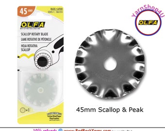 45mm SCALLOP & PEAK OLFA® Rotary Blade. Stainless Steel Olfa® Brand Rotary Cutting Blade. Decorative Edge. 1 Blade/pkg. #SCB45-1