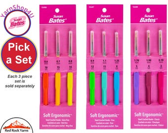 Soft Ergonomic Steel crochet hook sets [pick a Set]. For fine crochet work like lace and with crochet thread Susan Bates 12686 12687 12688