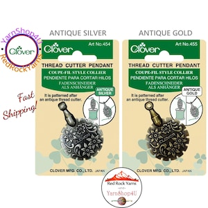 Clover Thread Cutter Pendant in Antique Silver or Antique Gold. Make a Thread Cutter Necklace or handy spool topper. Silver #454, Gold #455