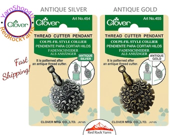 Clover Thread Cutter Pendant in Antique Silver or Antique Gold. Make a Thread Cutter Necklace or handy spool topper. Silver #454, Gold #455