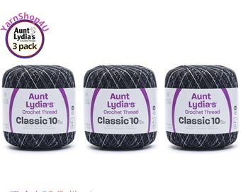 BLACK PINSTRIPES 3 pack! Aunt Lydia's Classic 10 Crochet Thread. 300yds. Item #154-8561