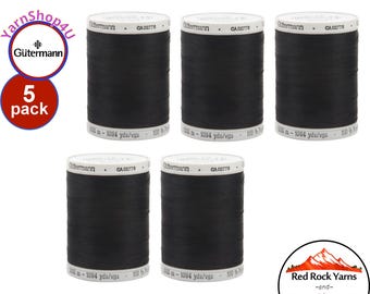 5 Spools Black Gutermann Thread - Sew-All Thread is 100% polyester, 1094 yds / 1000m. Black Thread #10. 5 pack Box. Bulk Buy!