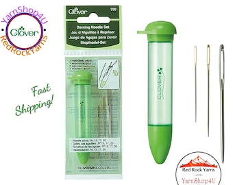 Darning Needle set by Clover with screw top case. Features 3 needle sizes for weaving, and sewing with yarn. Art No 339