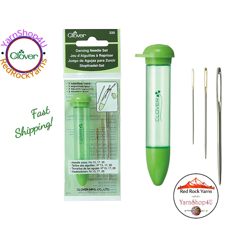 Darning Needle set by Clover with screw top case. Features 3 needle sizes for weaving, and sewing with yarn. Art No 339 image 1