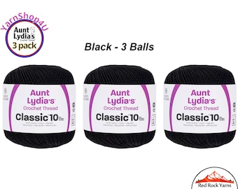 BLACK 3 pack! Aunt Lydia's Classic 10 Crochet Thread. 350yds. Item #154-0012