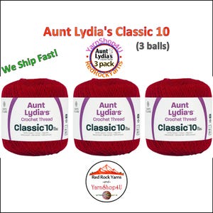 VICTORY RED 3 Pack! Aunt Lydia's Classic 10 Crochet Thread. 350yds. Item #154-0494