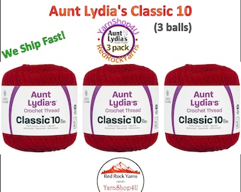 VICTORY RED 3 Pack! Aunt Lydia's Classic 10 Crochet Thread. 350yds. Item #154-0494
