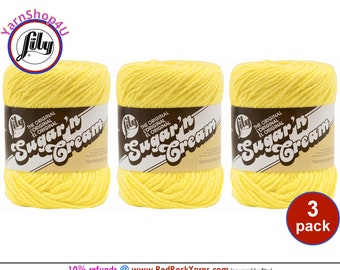 SUNSHINE 3 Pack! 2.5oz | 120yd The Original Lily Sugar N Cream 100% Cotton Yarn. 3 Skeins Bulk Buy!