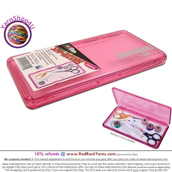 Sew-lutions Slim Line Magnetic Box. ArtBin Raspberry colored see through acrylic case for Needles, scissors and more!