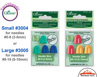 Clover Circular Needle Point Protectors [CHOOSE SMALL or LARGE]. 4 per pack, Silicon Rubber Needle Tip Covers, #3004 or #3005