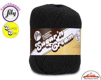BLACK - Super Size 4oz | 190yds. 100% Cotton yarn. Original Lily Sugar N Cream. Solid Cotton Yarn (4 ounces | 190 yards)