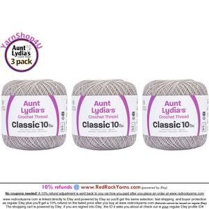 SILVER 3 Pack! Aunt Lydia&#39;s Classic 10 Crochet Thread. 350yds. Item #154-0435