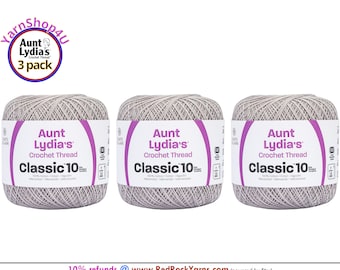 SILVER 3 Pack! Aunt Lydia's Classic 10 Crochet Thread. 350yds. Item #154-0435