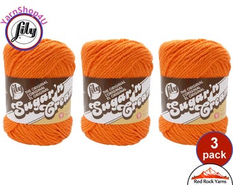 HOT ORANGE 3 Pack! 2.5oz | 120yd The Original Lily Sugar N Cream 100% Cotton Yarn. 3 Skeins Bulk Buy!