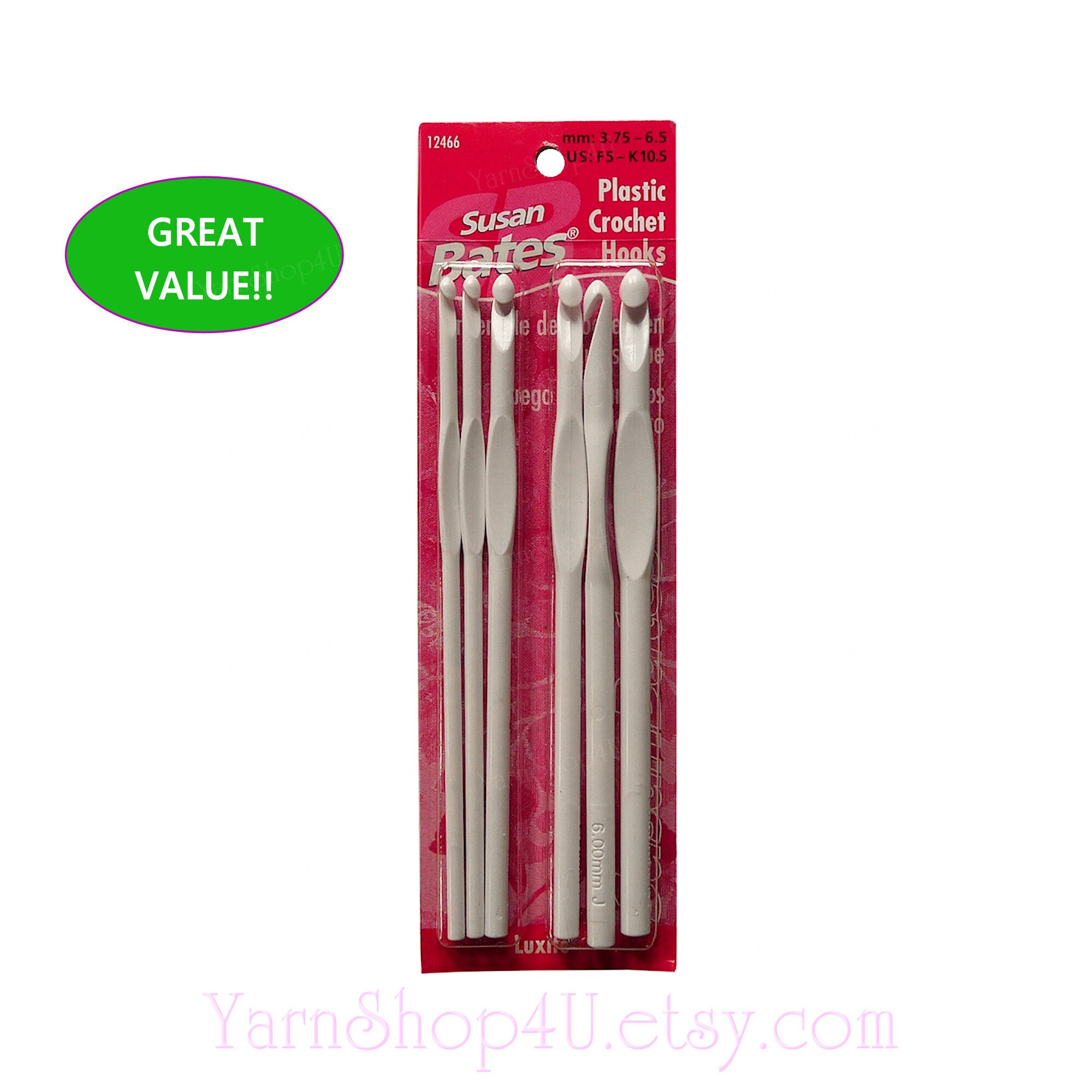 6pc LUXITE Set Susan Bates Plastic Crochet Hook Set, FIND MORE