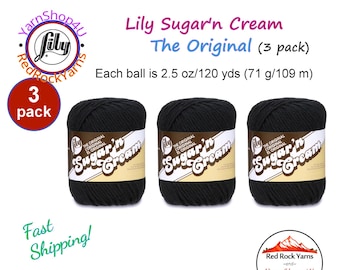 BLACK 3 Pack! 2.5oz | 120yd The Original Lily Sugar N Cream 100% Cotton Yarn. 3 Skeins Bulk Buy!