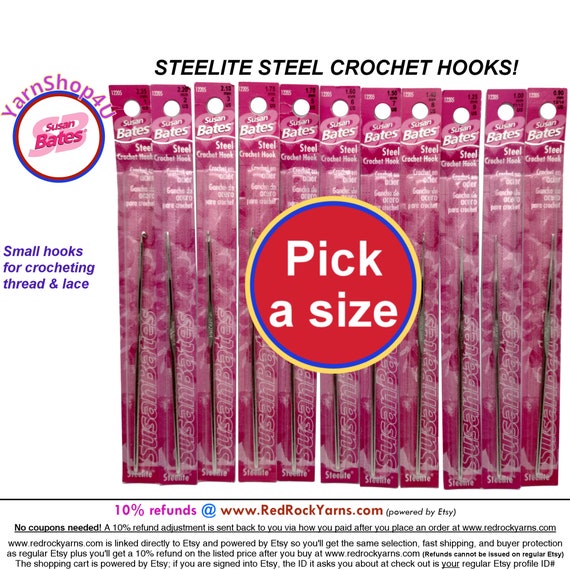 Steelite Crochet Hooks by Susan Bates for Crocheting Lace and Thread. Steel  Crochet Hooks Sizes 1 2.35mm to 13/14 .9mm pick a Size -  Israel