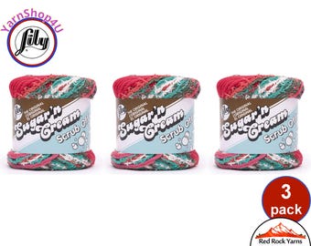 HOLLY JOLLY 3 Pack! Lily Scrub Off - 2.6oz | 106yds ea. Lily Sugar'n Cream. 100% Textured Cotton Yarn. 3 skeins = Bulk Buy! Item 10209090038