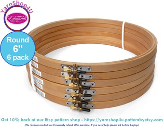6"  Pack of 6 Embroidery hoops. Frank A Edmunds Quality Hoops made of Agathis wood. Smooth rounded edges & plastic screw cap covers. CNEH-6N