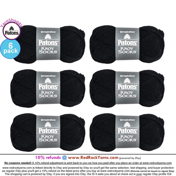 COAL 6 Pack! Patons Kroy Socks Yarn is 1.75oz | 166yds Super Fine Weight (1) Sock Yarn. A Blend of 75/25% Wool/Nylon (50g | 152m)
