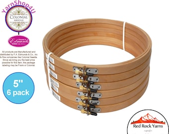 5" Pack of 6 Embroidery hoops. Frank A Edmunds / Colonial Needle Quality Hoops hard wood w/ Smooth rounded edges and screw caps. CNEH-5N