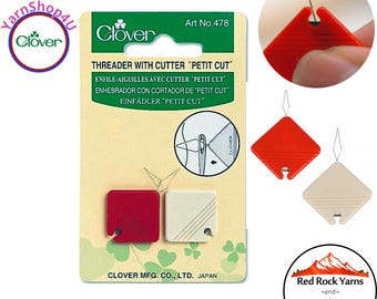 Clover "PETIT CUT" Needle Threader with Cutter. 2 per package. 1" x 1" size! Perfect for travel. Clover #478