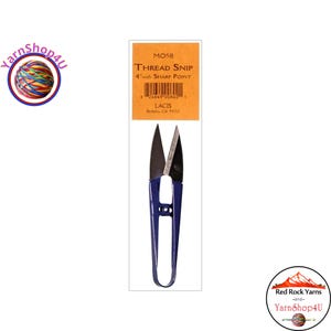 LACIS Thread Snips. Sharp point with a ground edge and plastic sheath for tip protection and storage. 4.25" total length. Blue #MO58