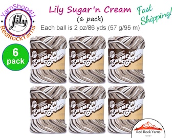CHOCOLATE OMBRE 6 Pack! 2oz | 95yds each. Lily Sugar N Cream The Original 100% Cotton Yarn. 2 ounces / 95 yards ea. 6 skein bag = Bulk Buy!
