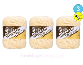CREAM - 3 Pack! Super Size 4oz | 190yds. 100% Cotton yarn. Original Lily Sugar N Cream. (4 ounces | 190 yards) 3 skeins!