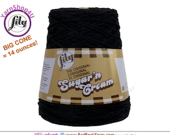 BLACK - 14oz | 674 yards Cone. Lily Sugar N Cream Cotton yarn. 100% cotton. Great for dishcloths and more!