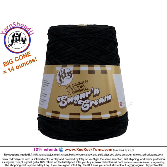 BLACK 14oz 674 Yards Cone. Lily Sugar N Cream Cotton Yarn. 100% Cotton.  Great for Dishcloths and More 