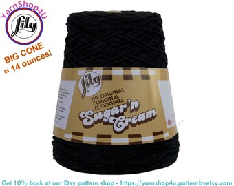 BLACK - 14oz | 674 yards Cone. Lily Sugar N Cream Cotton yarn. 100% cotton. Great for dishcloths and more!