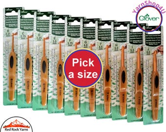 SOFT TOUCH Clover Crochet hooks. Ergonomic soft grip with aluminum heads available in sizes B C D E F G 7 H I J