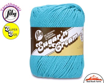 MOD BLUE - Super Size 4oz | 190yds. 100% Cotton yarn. Original Lily Sugar N Cream. Solid Cotton Yarn (4 ounces | 190 yards)