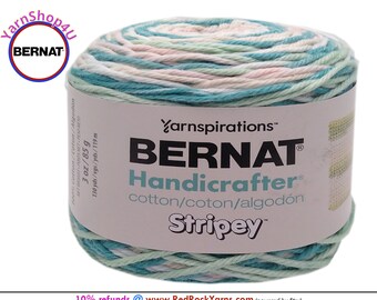 JADE BISQUE - Bernat Stripey Handicrafter 100% Cotton is 130 yards / 3 oz (85g/119m). Medium Worsted #4. Color #15008 [Discontinued]