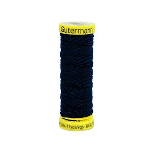 GUTERMANN ELASTIC Sewing Thread Black, White, Red. or Navy dark blue. 11 yards ea spool. 64% polyester / 36 polyurethane. Pick your color Blue